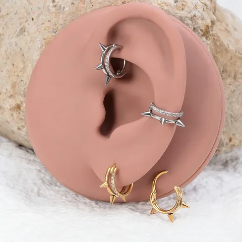 Punk 316 Edelstahl Doppelpack Nasenring Strass Eingelegt Spitzen Kegel Körper Piercing Ring Für Männer Frauen