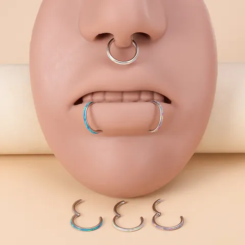 316 Edelstahl Scharnier Segment Nasenring Künstlicher Opal Eingelegt Knorpel Ohrring Clicker Seamless Hoop Body Piercing Schmuck