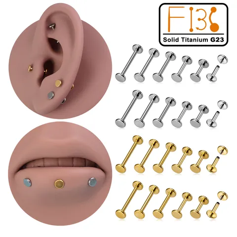 G23 Titan ASTM F136 Labret Stecker Innengewinde Lippenring Ohrknorpel Piercing Flache Rückseite Runde Scheibe Körperschmuck
