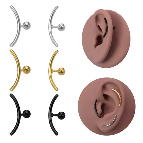 Edelstahl Gebogene Bar Mond Ohrstecker Für Damen Herren Punk Piercing Schmuck Gold Silber Schwarz Ohrknorpel Stecker