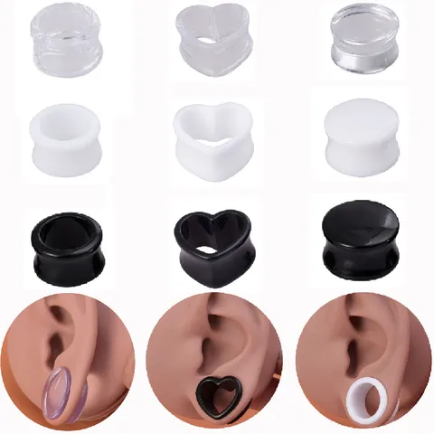 Acryl Herz Rund Ohrdehners Tunnel Plugs Körperpiercing Schmuck Unisex Schwarz Weiß Klar Dehnungszubehör
