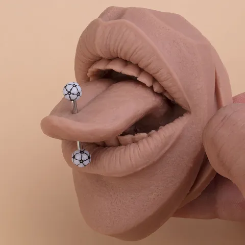 Edelstahl Zungenpiercing Ringe Stern Fußball Acryl Faux Opal Pailletten Zungenstecker 14G Körperschmuck Für Unisex Party