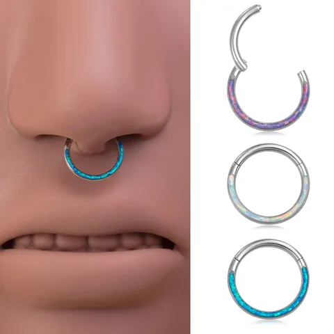 Edelstahl Synthetischer Opal Nasenring Septum Clicker Segmentring Piercing Schmuck Für Damen Herren Unisex Ohrknorpel Daith Helix Ohrringe