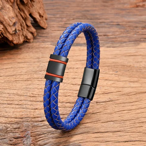 Bracciale da Uomo in Cordino di Pelle Intrecciata Vintage Con Chiusura Magnetica in Acciaio Inossidabile Braccialetto Geometrico a Doppio Filo Minimalista Regalo Gioielli