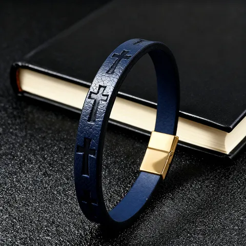 Vintage Edelstahl Kreuz Leder Seil Armband Für Herren Damen Personalisiert Punk Magnetverschluss Handkette Schmuck Geschenk