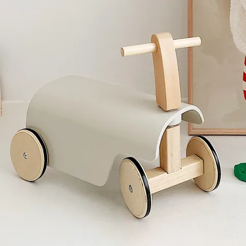 Draisienne en Bois pour Bébé Trotteur pour Tout-Petits Sans Pédale Jouet à Rouler Quatre Roues Éducatif