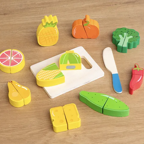 Ensemble de Jouets de Découpe de Nourriture en Bois Cuisine Fruits Légumes Simulation Jouets Éducatifs Cadeau pour Enfants