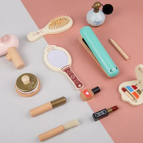 Wooden Pretend Play Makeup Set For Kids Simulation Cosmetic Bag Educational Interactive Toys Girls Beauty Gift
