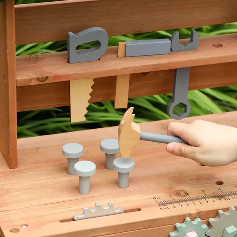 Wooden Simulation Tool Bench Toy Kids Pretend Play Educational Construction Workshop Set With Hammer Wrench Gears Toys