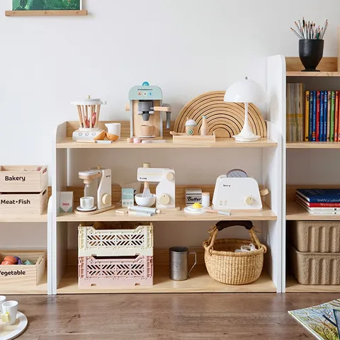 Wooden Kids Bookshelf Toy Storage Organizer Multi-Tier Storage Rack Children Room Furniture Minimalist Display Stand