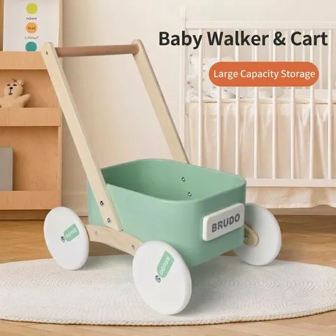 Andador de Madera para Bebé Juguete de Empuje Carrito Educativo de Aprendizaje para Niños Almacenamiento Multifuncional