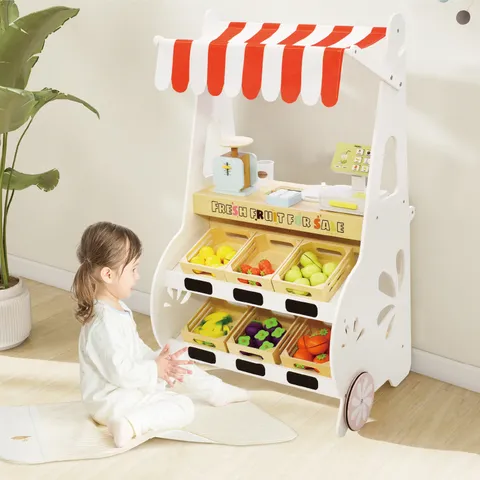 Ensemble de Jouets de Supermarché en Bois pour Enfants Magasin de Fruits Magasin d'Alimentation Caisse Enregistreuse Jouets Éducatifs