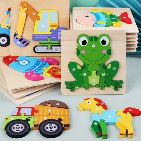 Grand Enfants Bois Dessin Animé Animal et Véhicule Puzzle Bébé Éducatif Apprentissage Précoce Entraînement Cérébral Bloc Jouet