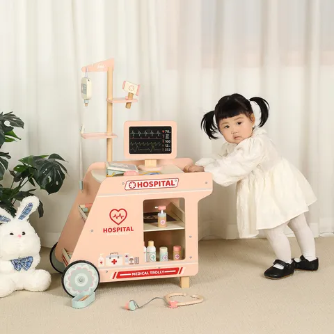 Chariot Médical en Bois pour Enfants Jouet de Simulation Clinique Infirmière Éducatif Interactif Cadeau