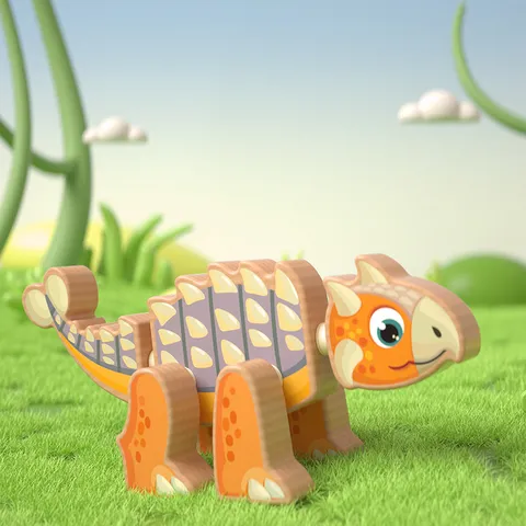 Blocs de Construction DIY Dinosaure 3D Magnétique en Bois Enfants Jouet Éducatif d'Assemblage Créatif