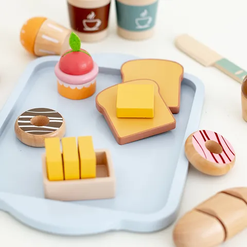 Enfants Cuisine en Bois Jeu de Rôle Ensemble de Nourriture de Petit-Déjeuner Simulation Pain Machine à Café Jouets Éducatifs