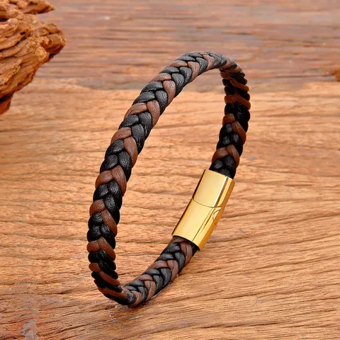 Minimalistisch Vintage Geflochtenes Lederarmband Mit Edelstahl Magnetverschluss Geometrisch Tägliches Pendeln Armband Geschenk Unisex Handschmuck