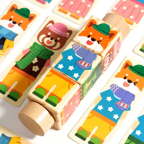 Bloc de Puzzle Assorti Rotatif en Bois Jouet Éducatif Précoce pour Enfants Jeu d'Habillage de Dessin Animé d'Animal pour Tout-Petits