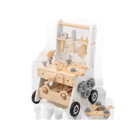 Kids Wooden Baby Walker Multi Functional Tool Cart Educational Assembly Toy Learning Walking Assist Toddler Play
