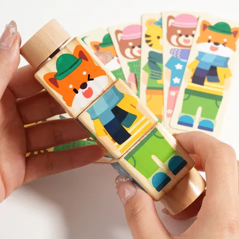 Bloc de Puzzle Assorti Rotatif en Bois Jouet Éducatif Précoce pour Enfants Jeu d'Habillage de Dessin Animé d'Animal pour Tout-Petits