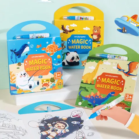Children Magic Water Drawing Book Reusable Water Coloring Painting Book Early Educational Cognitive Sticker Toys