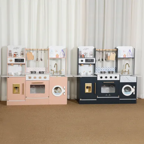 Ensemble de Cuisine Jouet Simulation Bois Enfants Jeu de Rôle Meuble de Cuisine avec Accessoires de Cuisson Jouet Éducatif