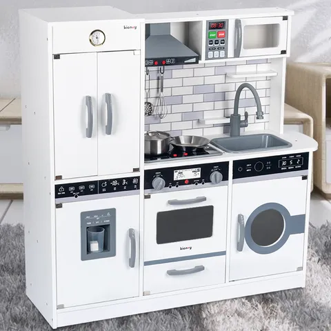 Grand Jouet de Cuisine de Jeu de Rôle en Bois Réfrigérateur de Simulation Set de Batterie de Cuisine Jouet Éducatif Interactif