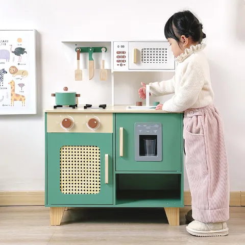 Ensemble de Jouets de Cuisine en Bois Simulation Cuisson Ustensiles Jouet Éducatif pour Tout-Petits Enfants Vert Blanc