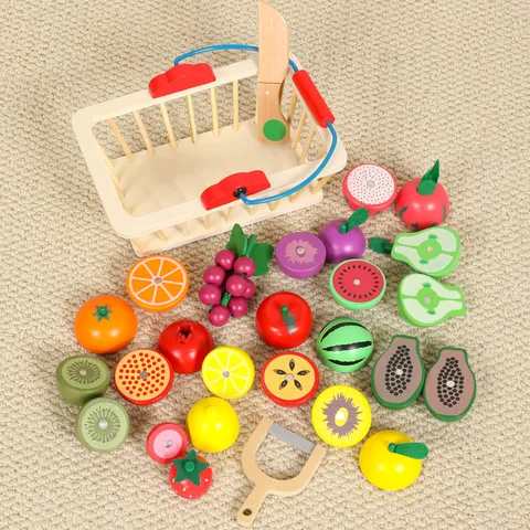 Ensemble de Jouets de Découpe d'Aliments de Cuisine en Bois Jeu de Rôle Éducatif Fruits Légumes Simulation Jouet Cadeau Pour Enfants
