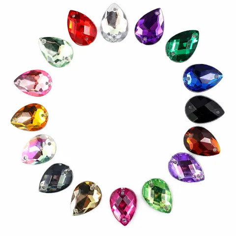 Acrylic Sew On Rhinestones Drop Shape Flat Back DIY Crystal Beads For Wedding Dress Garment Sewing Craft Accessories