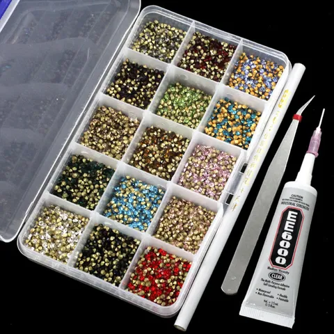 Glass Pointed Back Rhinestones Kit 15 Colors Crystals With Storage Box For DIY Nail Art Phone Case Craft