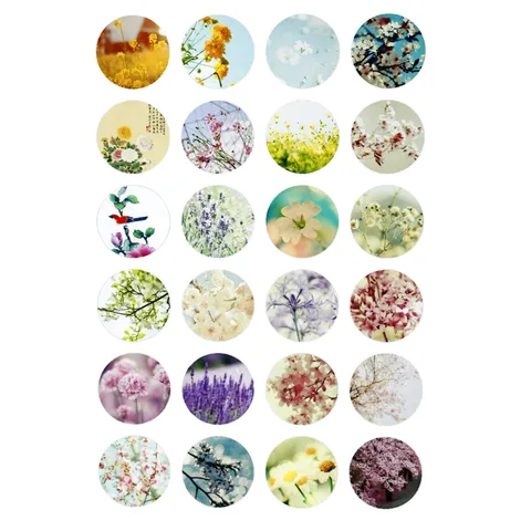 DIY Craft Round Glass Cabochon Picture Paper Vintage Floral Printed Dome Flatback Sticker Material For Jewelry Making