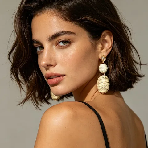 Pendientes Colgantes Étnicos Retro de Cuerda de Cáñamo Tejida Pendientes de Aleación de Zinc con Diamantes de Imitación para Mujer