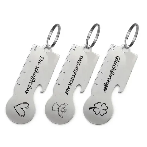 Stainless Steel Multi-functional Keychain With Ruler Bottle Opener Shopping Cart Token Key Ring Laser Engraved Metal Key Holder Portable Mini Tool