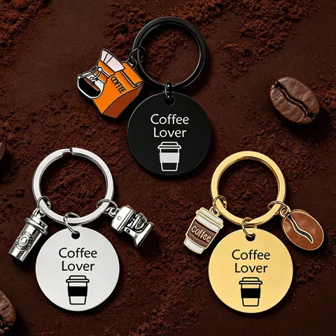 Coffee Lover Edelstahl Schlüsselanhänger Auto Rucksack Charm Anhänger Kaffeetasse Maschine Thema Schlüsselring Halter Geburtstag Geschenk