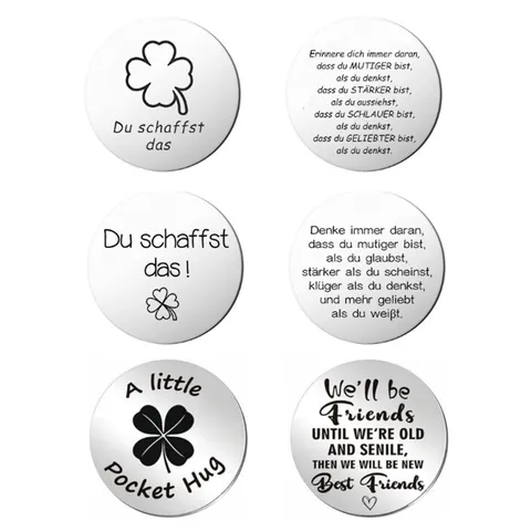 Stainless Steel Clover Token Engraved German Inspirational Pocket Hug Coin Luck Commemorative Token Birthday Graduation Gift