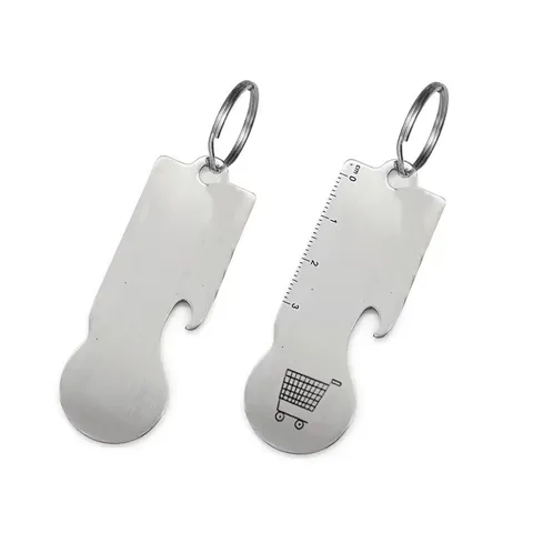 Stainless Steel Multi-functional Keychain With Ruler Bottle Opener Shopping Cart Token Key Ring Laser Engraved Metal Key Holder Portable Mini Tool