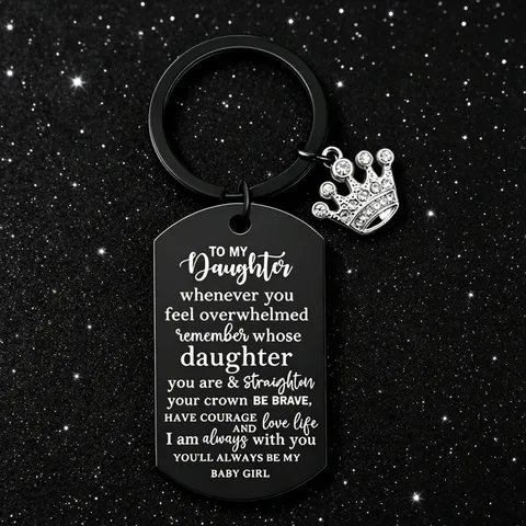 Llavero de Acero Inoxidable Dog Tag para Hija Regalo de Cumpleaños Graduación Llavero Colgante de Corona con Strass Grabado