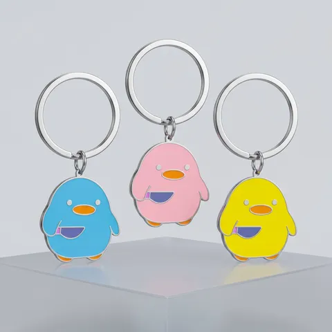 Funny Cartoon Stainless Steel Duck Keychain Cute Knife Little Yellow Duck Bag Charm Pendant Creative Ornament Key Ring Gift