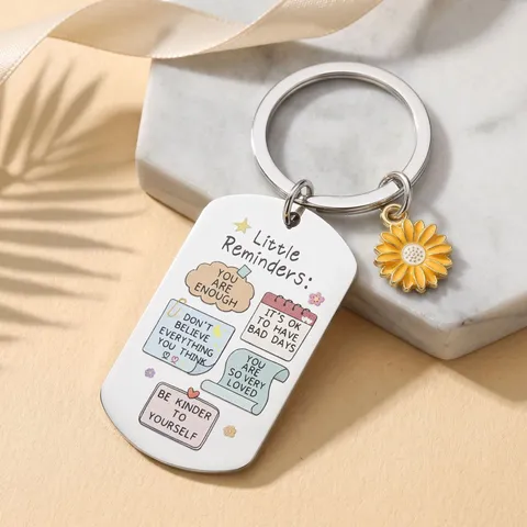 Inspirational Reminder Stainless Steel Keychain Motivational Quotes Tag Sunflower Pendant Creative Gift Key Ring