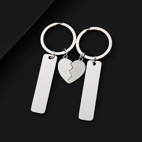 Set di Portachiavi di Coppia Personalizzati in Acciaio Inossidabile per Amanti Barra Lunga Cuore Puzzle Incisione Laser Fai da Te Accessori Gioielli Regalo