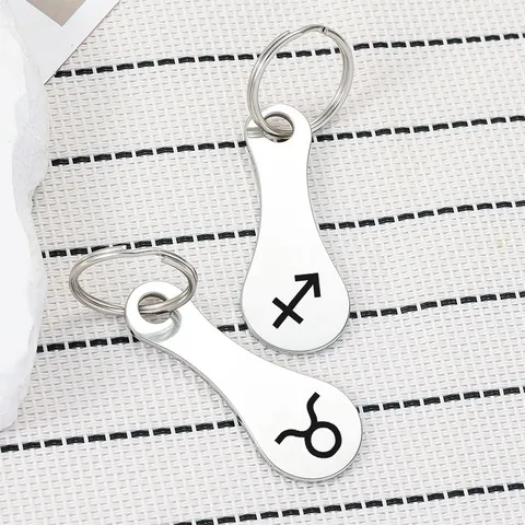 Minimalist Stainless Steel Twelve Zodiac Sign Keychain Supermarket Token Key Ring Pendant Charm Gift For Men Women