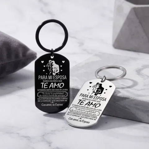 Minimalist Stainless Steel Keychain Spanish Te Amo Laser Engraved Couple Dog Tag Key Ring Romance Valentine Anniversary Gift For Wife Husband