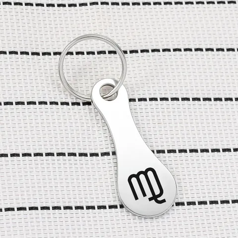 Minimalist Stainless Steel Twelve Zodiac Sign Keychain Supermarket Token Key Ring Pendant Charm Gift For Men Women