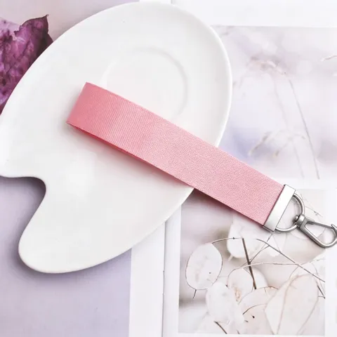 Polyester Solid Color Webbing Keychain Silver Clasp Ribbon Wrist Strap For Car Keys School Bag Charm Minimalist Lanyard Accessories