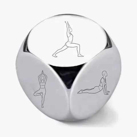 Stainless Steel Yoga Dice Creative Six Sided Laser Engraved Yoga Poses Decision Dice For Fitness Sports Gift Desk Ornament