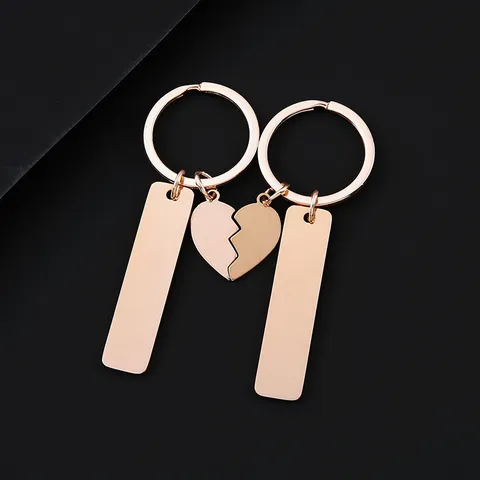 Set di Portachiavi di Coppia Personalizzati in Acciaio Inossidabile per Amanti Barra Lunga Cuore Puzzle Incisione Laser Fai da Te Accessori Gioielli Regalo