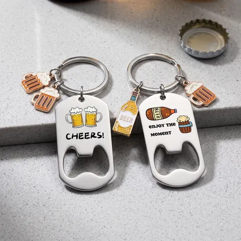 Portachiavi Apribottiglie di Birra in Acciaio Inossidabile Con Ciondoli Boccale Bottiglia Stampato Per Uomo Regalo Festa del Papà
