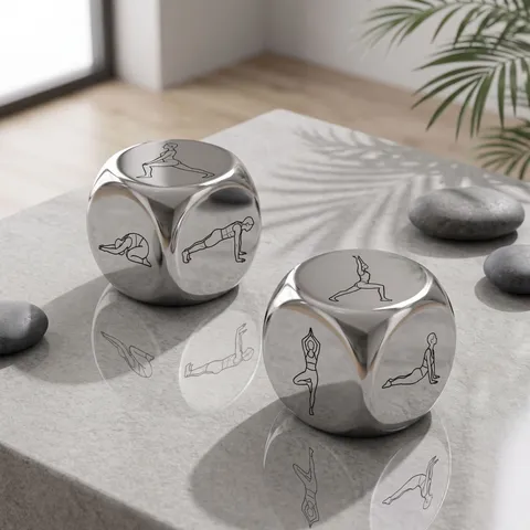 Stainless Steel Yoga Dice Creative Six Sided Laser Engraved Yoga Poses Decision Dice For Fitness Sports Gift Desk Ornament
