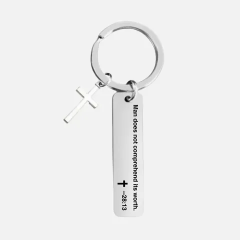 Stainless Steel Bible Verse Cross Keychain Engraved Religious Scripture Inspirational Long Strip Tag Key Ring Backpack Pendant Gift